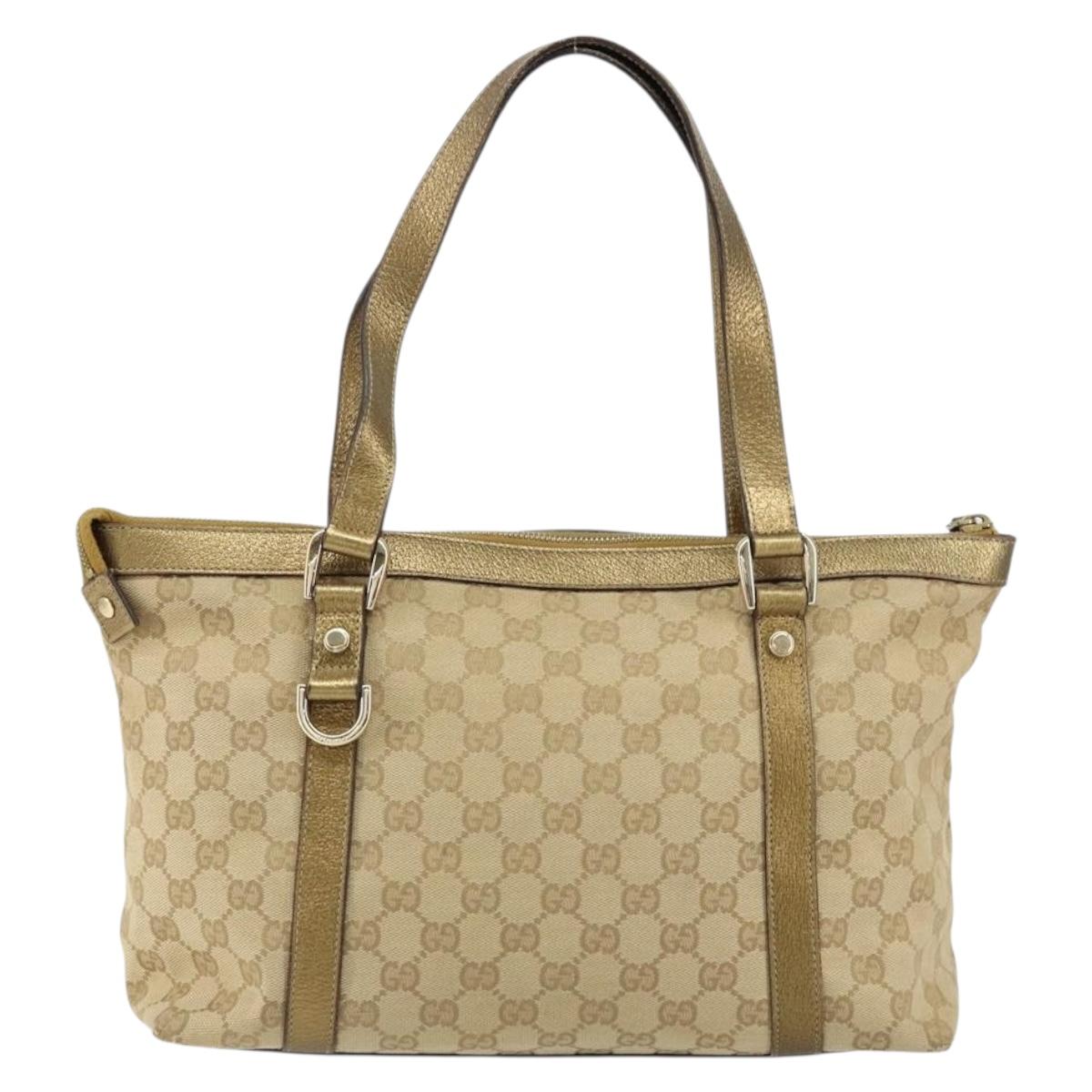 GUCCI GG Canvas Tote Bag Beige Gold 141470 Auth 154438