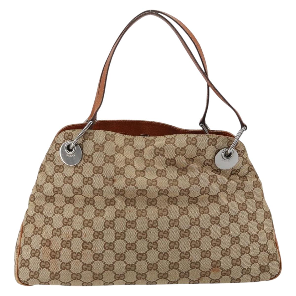GUCCI GG Canvas Tote Bag Beige Silver 121023 Auth 154440