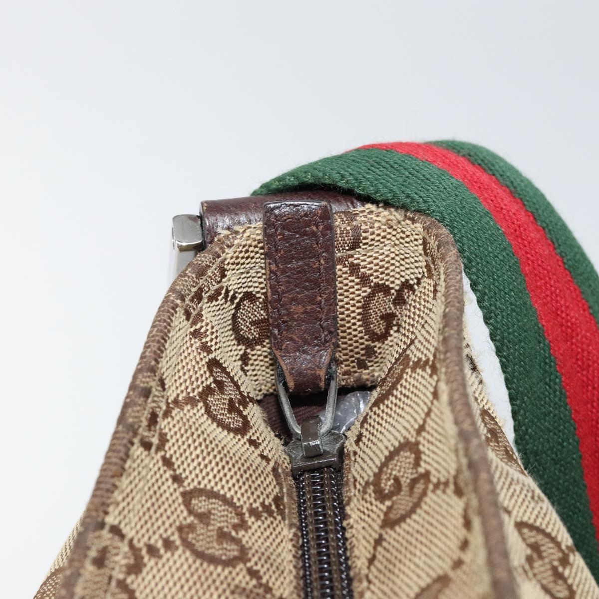 GUCCI GG Canvas Web Sherry Line Shoulder Bag Beige Silver 189751 Auth 154441