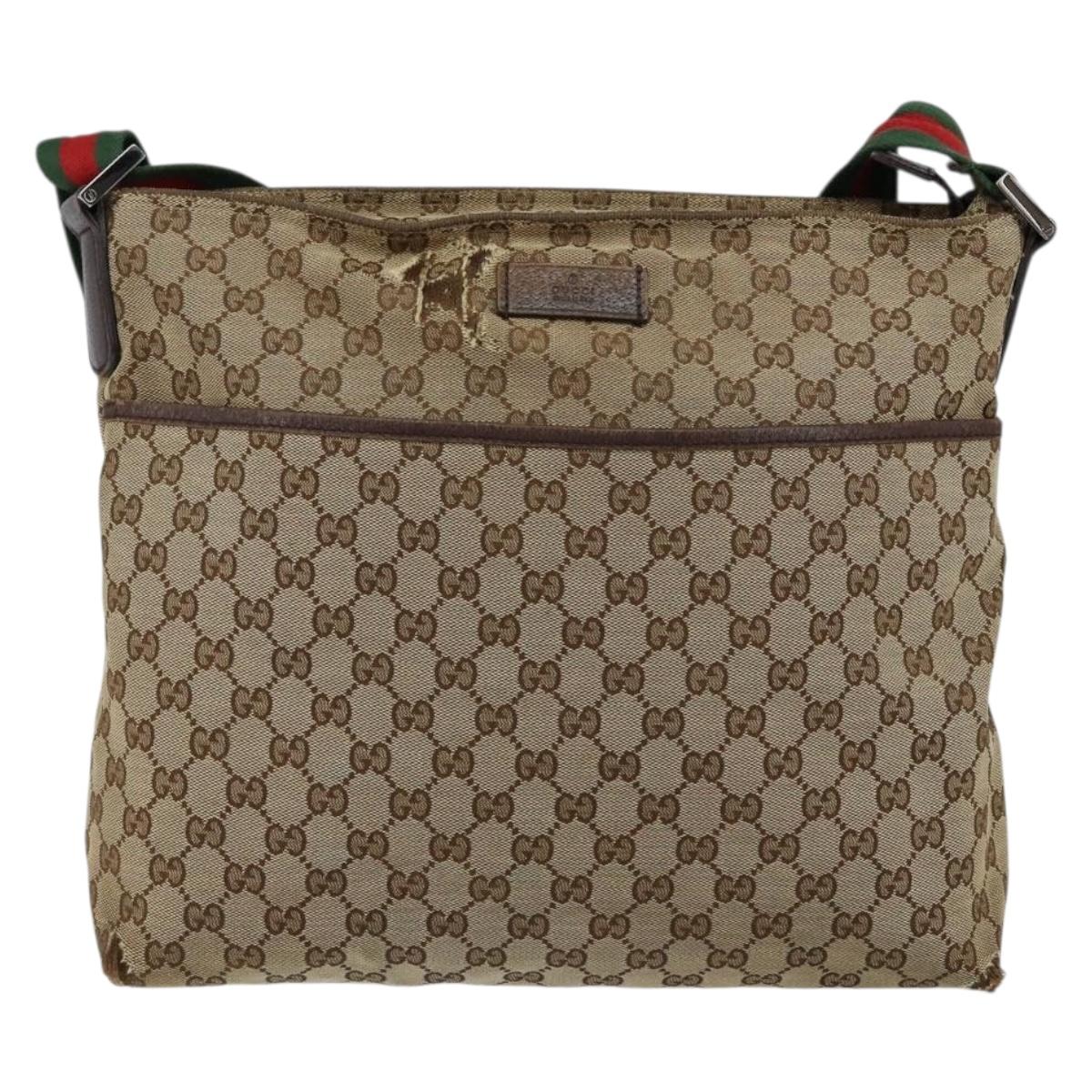 GUCCI GG Canvas Web Sherry Line Shoulder Bag Beige Silver 189751 Auth 154441