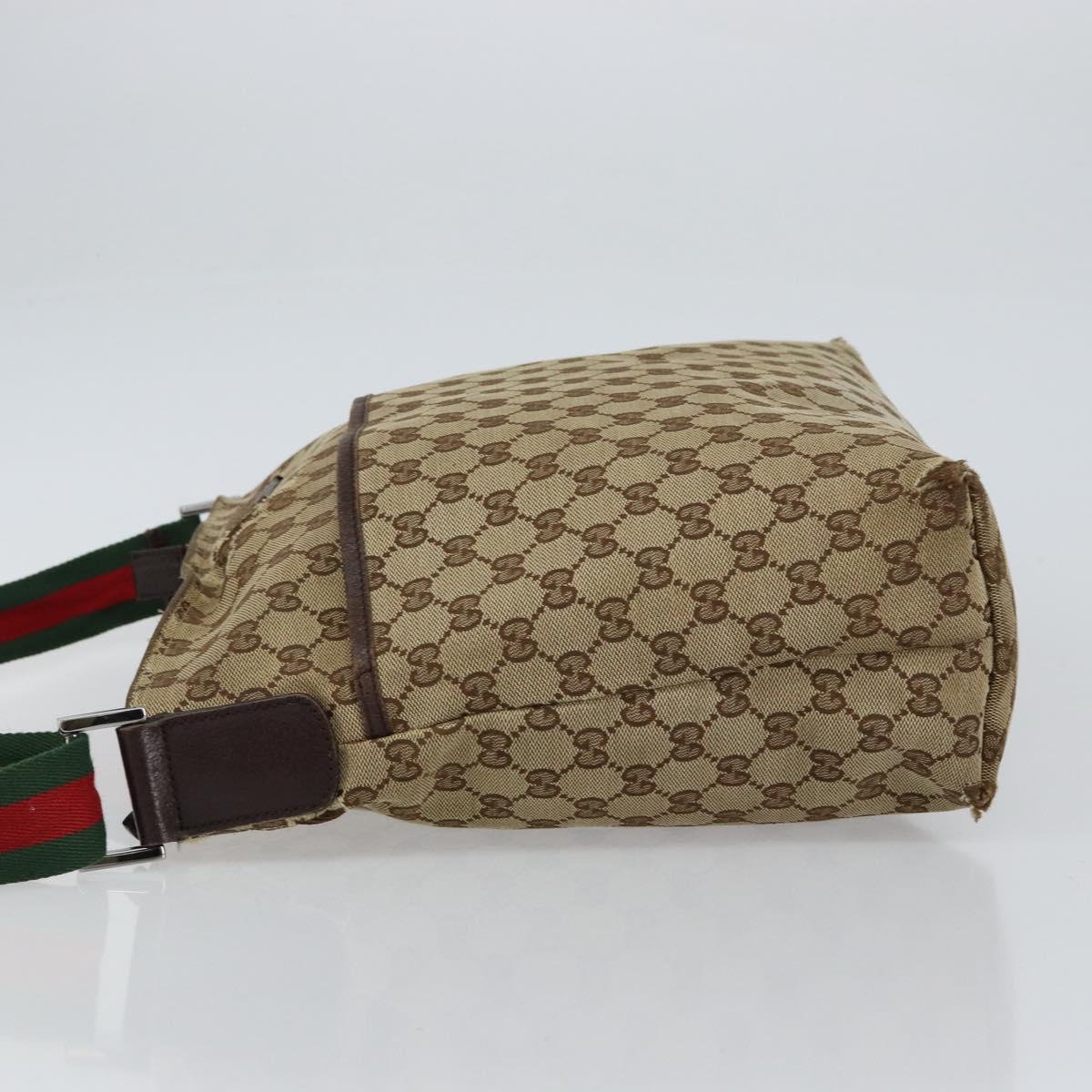 GUCCI GG Canvas Web Sherry Line Shoulder Bag Beige Silver 189751 Auth 154441