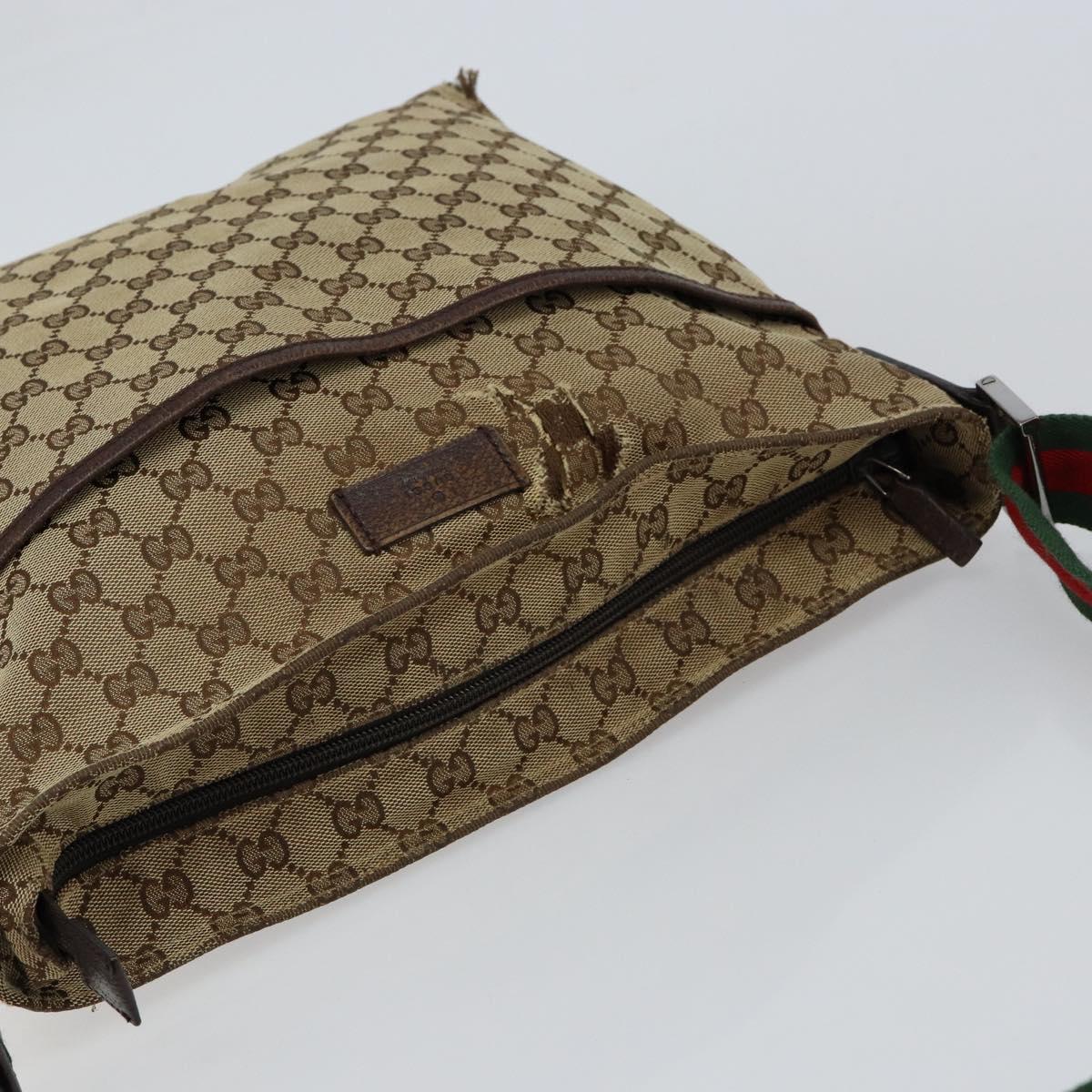 GUCCI GG Canvas Web Sherry Line Shoulder Bag Beige Silver 189751 Auth 154441