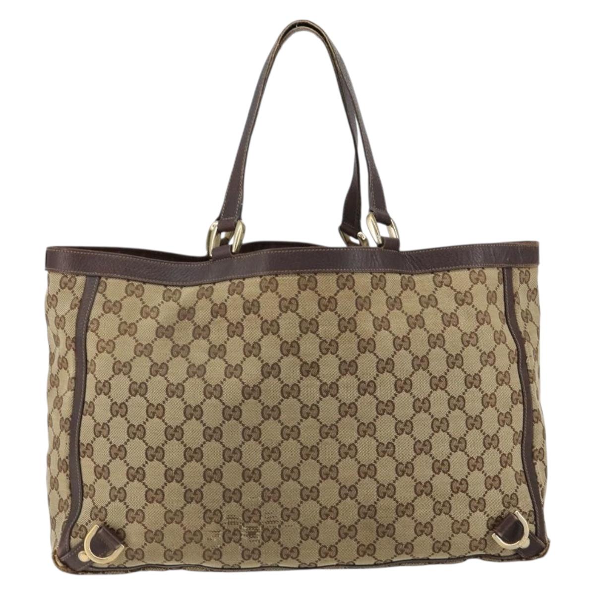 GUCCI GG Canvas Tote Bag Beige Gold 141472 Auth 154442
