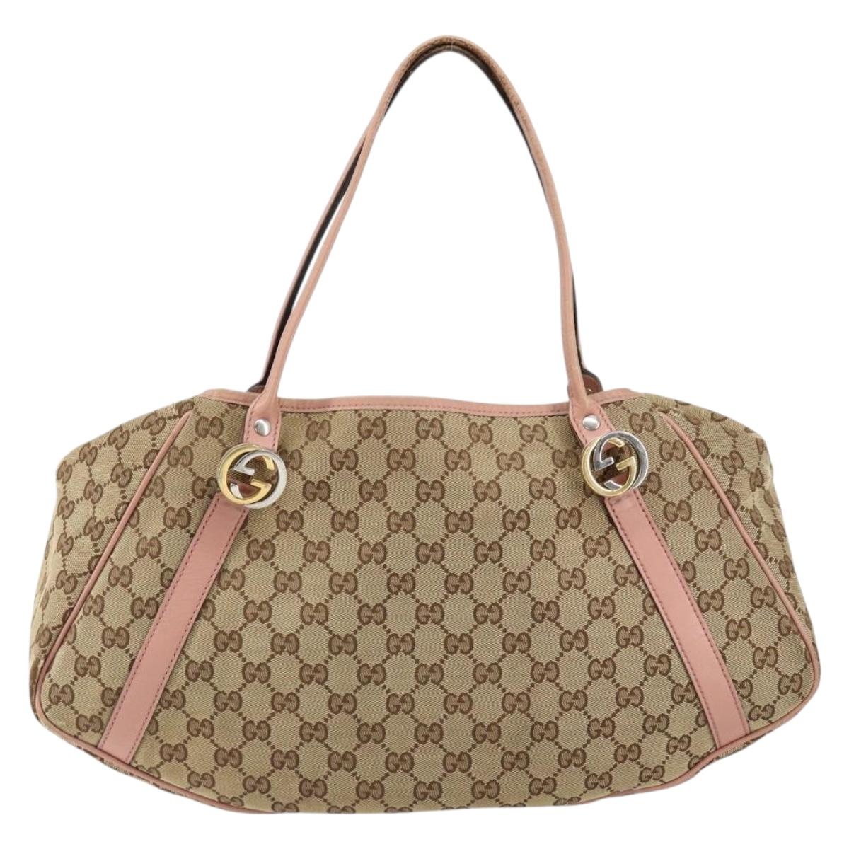 GUCCI GG Canvas Hand Bag Beige Gold 232963 Auth 154443