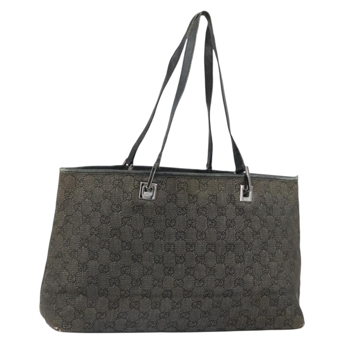 GUCCI GG Canvas Tote Bag Black Silver 36173 1705 Auth 154445