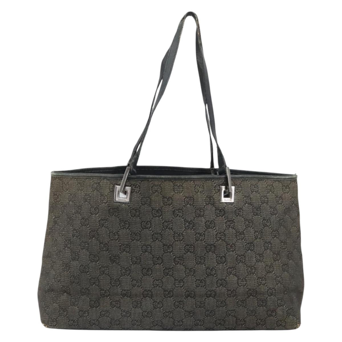 GUCCI GG Canvas Tote Bag Black Silver 36173 1705 Auth 154445