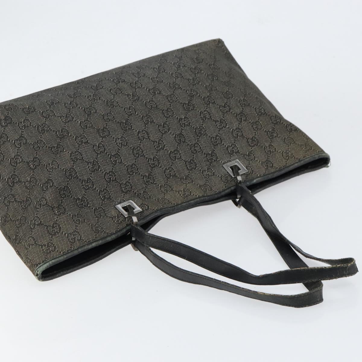 GUCCI GG Canvas Tote Bag Black Silver 36173 1705 Auth 154445
