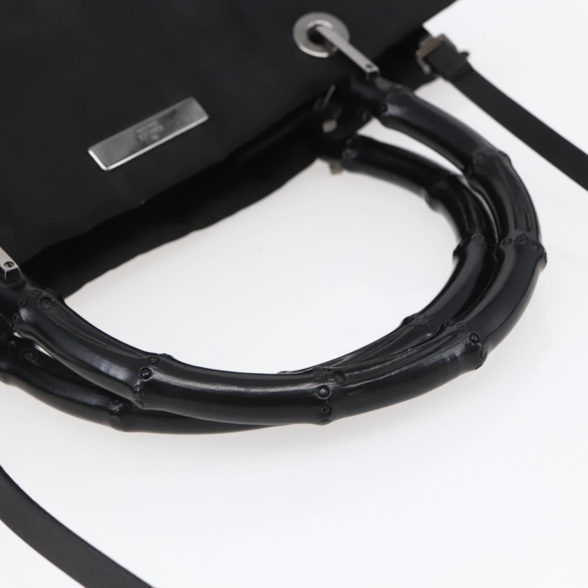 GUCCI GG Canvas Bamboo Hand Bag Nylon Black Silver 002 1016 Auth 154449