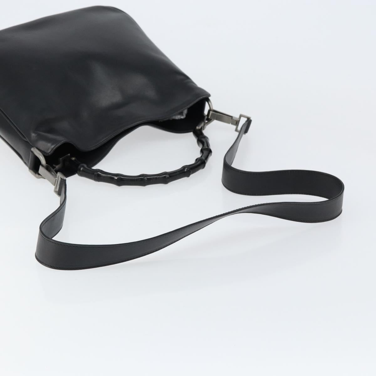 GUCCI Bamboo Shoulder Bag Leather 2way Black Silver 001 1638 Auth 154451