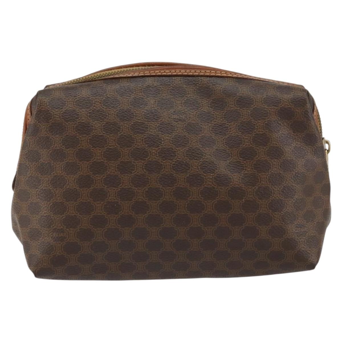 CELINE Macadam Canvas Pouch PVC Leather Brown Gold Auth 154456