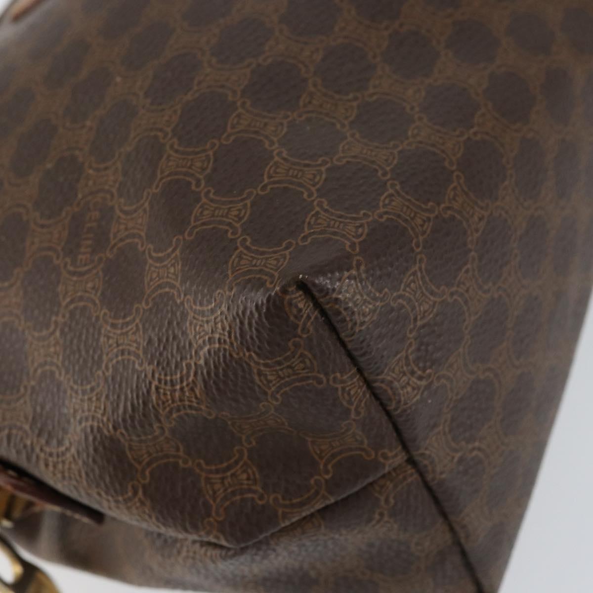 CELINE Macadam Canvas Pouch PVC Leather Brown Gold Auth 154456