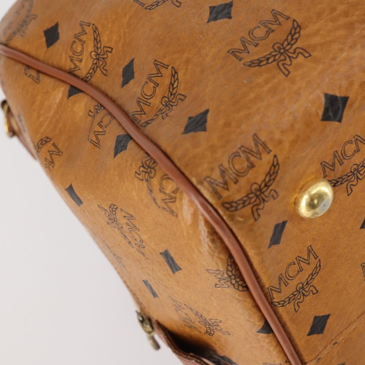MCM Logogram Vicetos Boston Bag PVC Leather Brown Gold Auth 154457