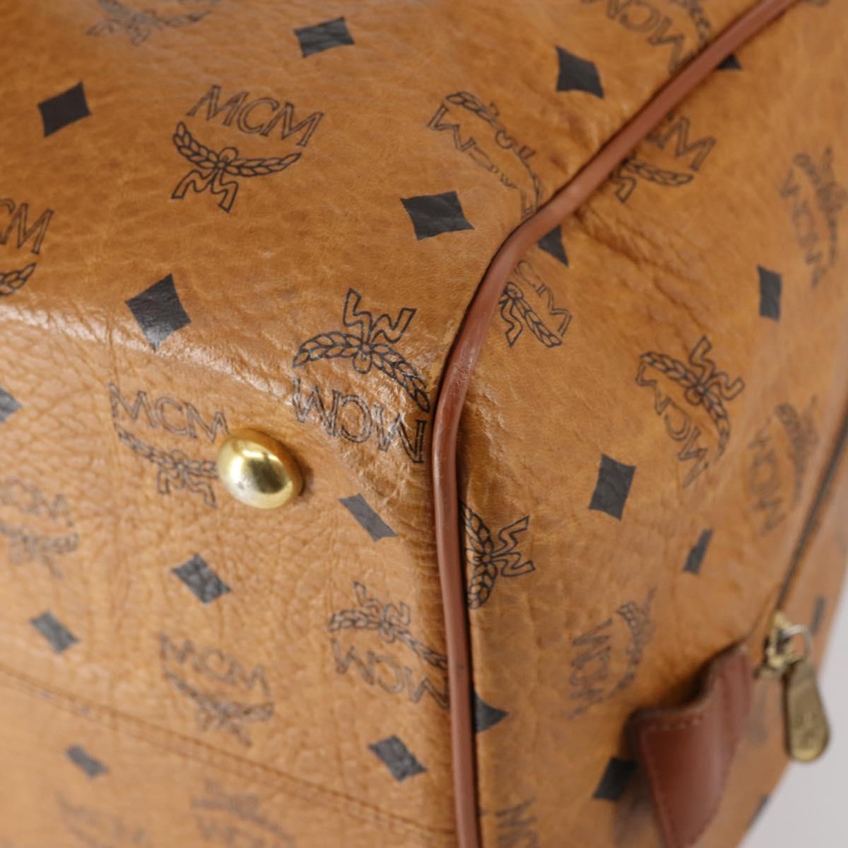 MCM Logogram Vicetos Boston Bag PVC Leather Brown Gold Auth 154457