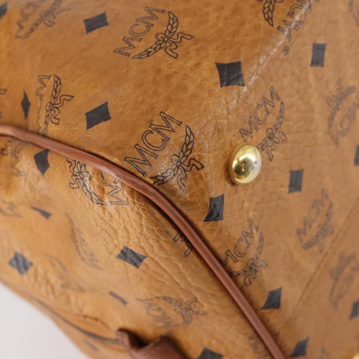 MCM Logogram Vicetos Boston Bag PVC Leather Brown Gold Auth 154457