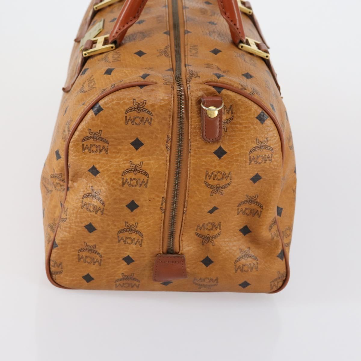 MCM Logogram Vicetos Boston Bag PVC Leather Brown Gold Auth 154457