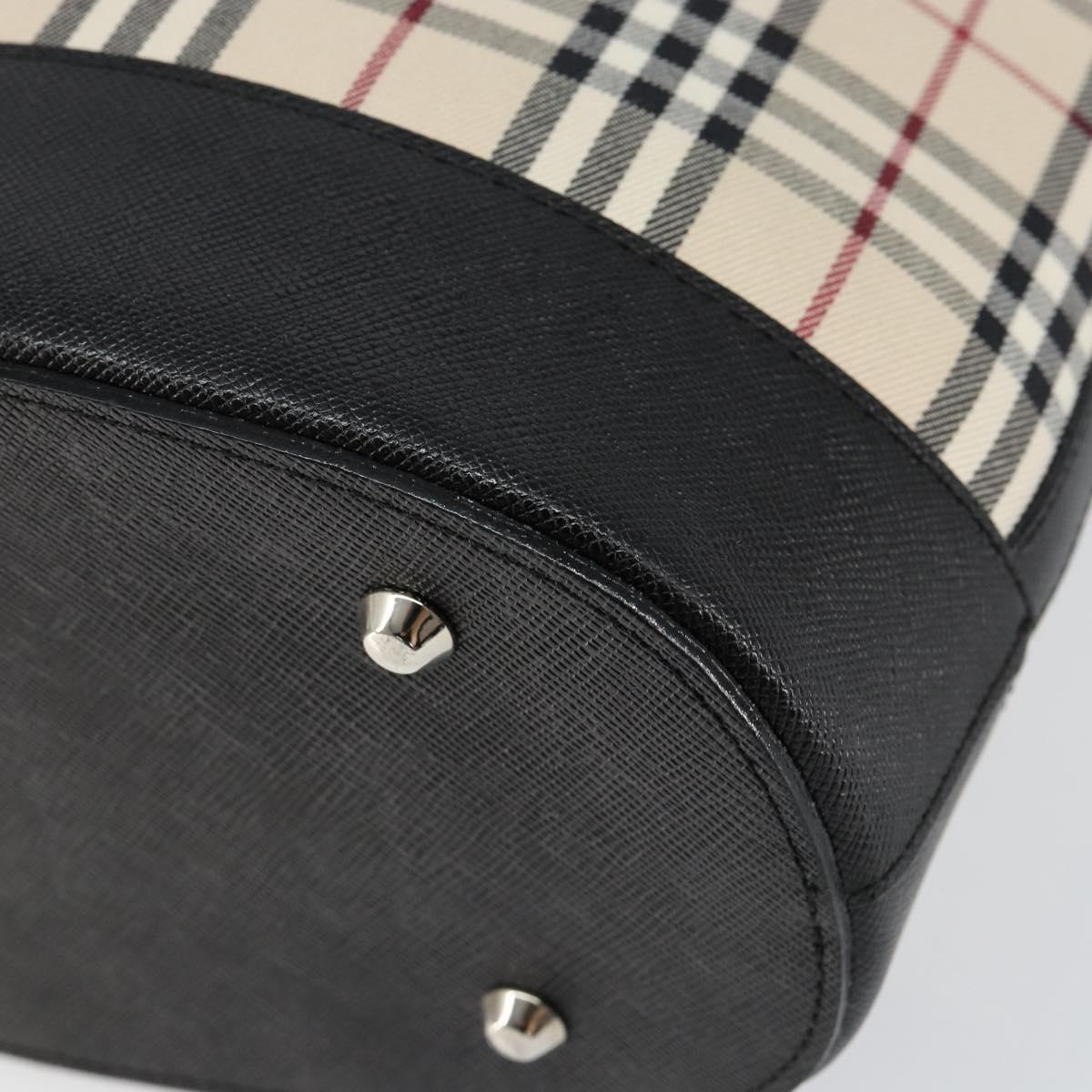 BURBERRY Nova Check Hand Bag Canvas Beige Silver Auth 154458