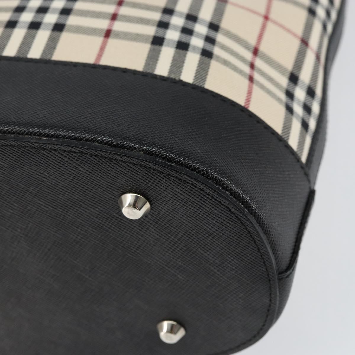 BURBERRY Nova Check Hand Bag Canvas Beige Silver Auth 154458