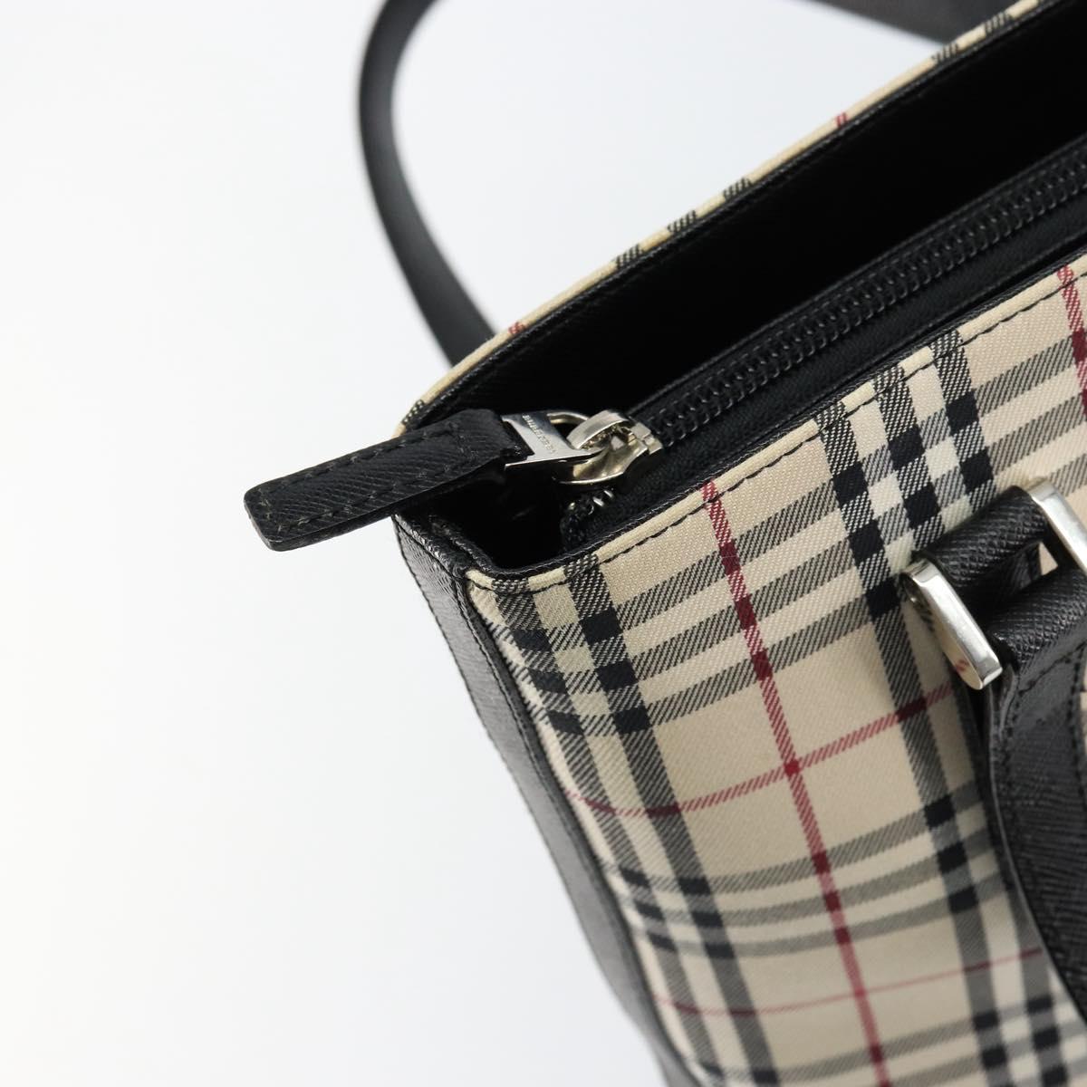 BURBERRY Nova Check Hand Bag Canvas Beige Silver Auth 154458