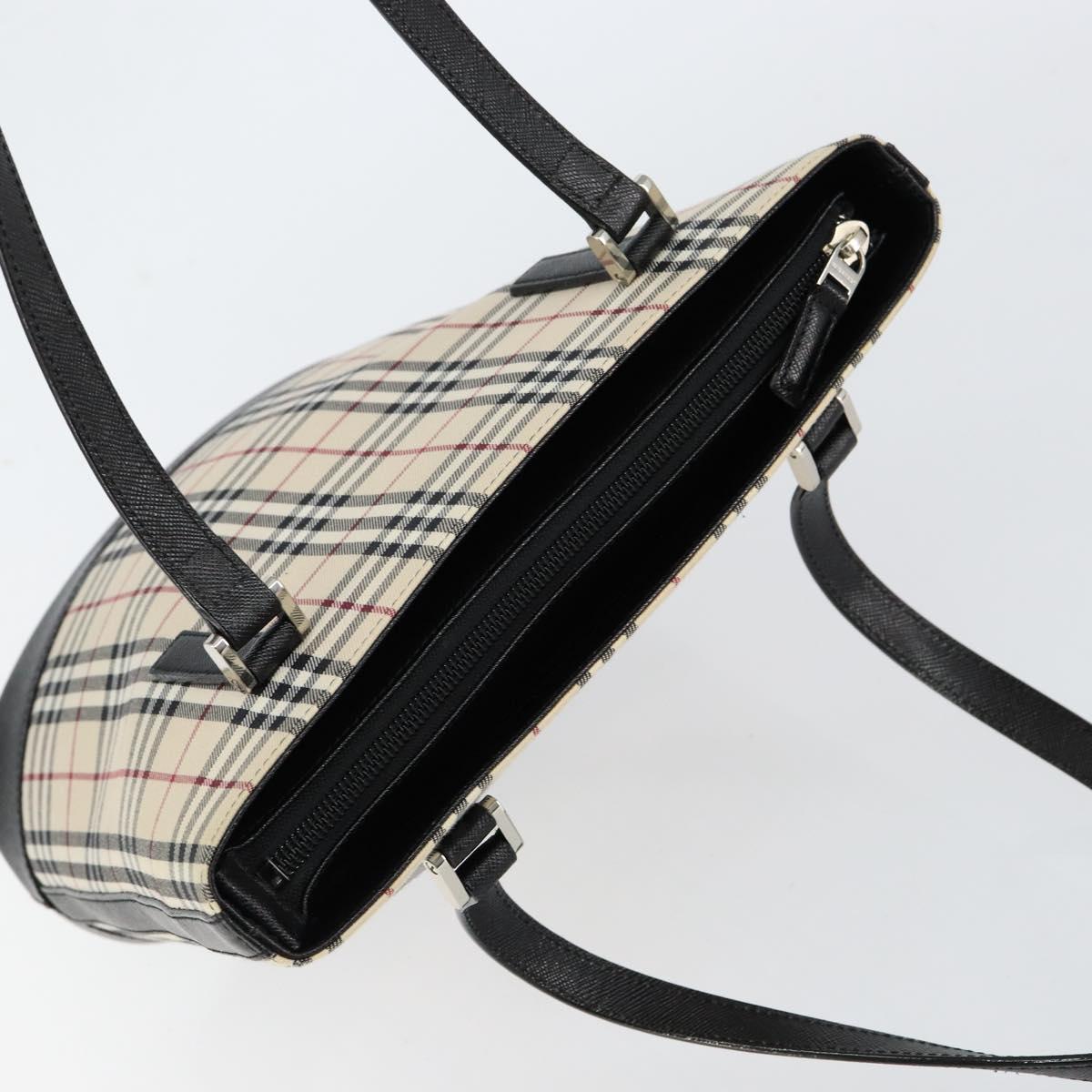 BURBERRY Nova Check Hand Bag Canvas Beige Silver Auth 154458