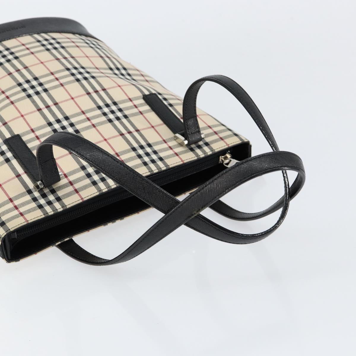 BURBERRY Nova Check Hand Bag Canvas Beige Silver Auth 154458