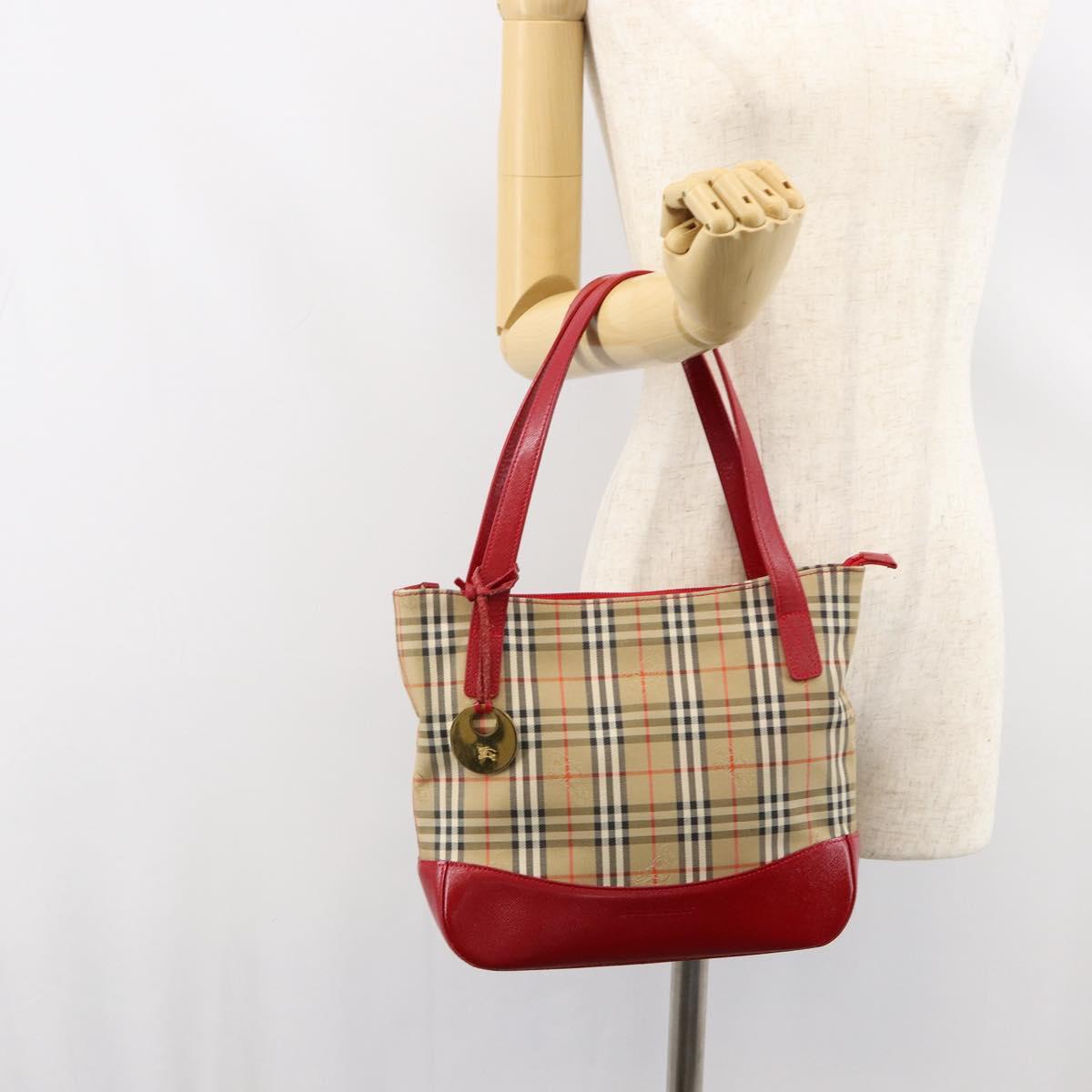 BURBERRY Nova Check Hand Bag Canvas Beige Gold Auth 154459
