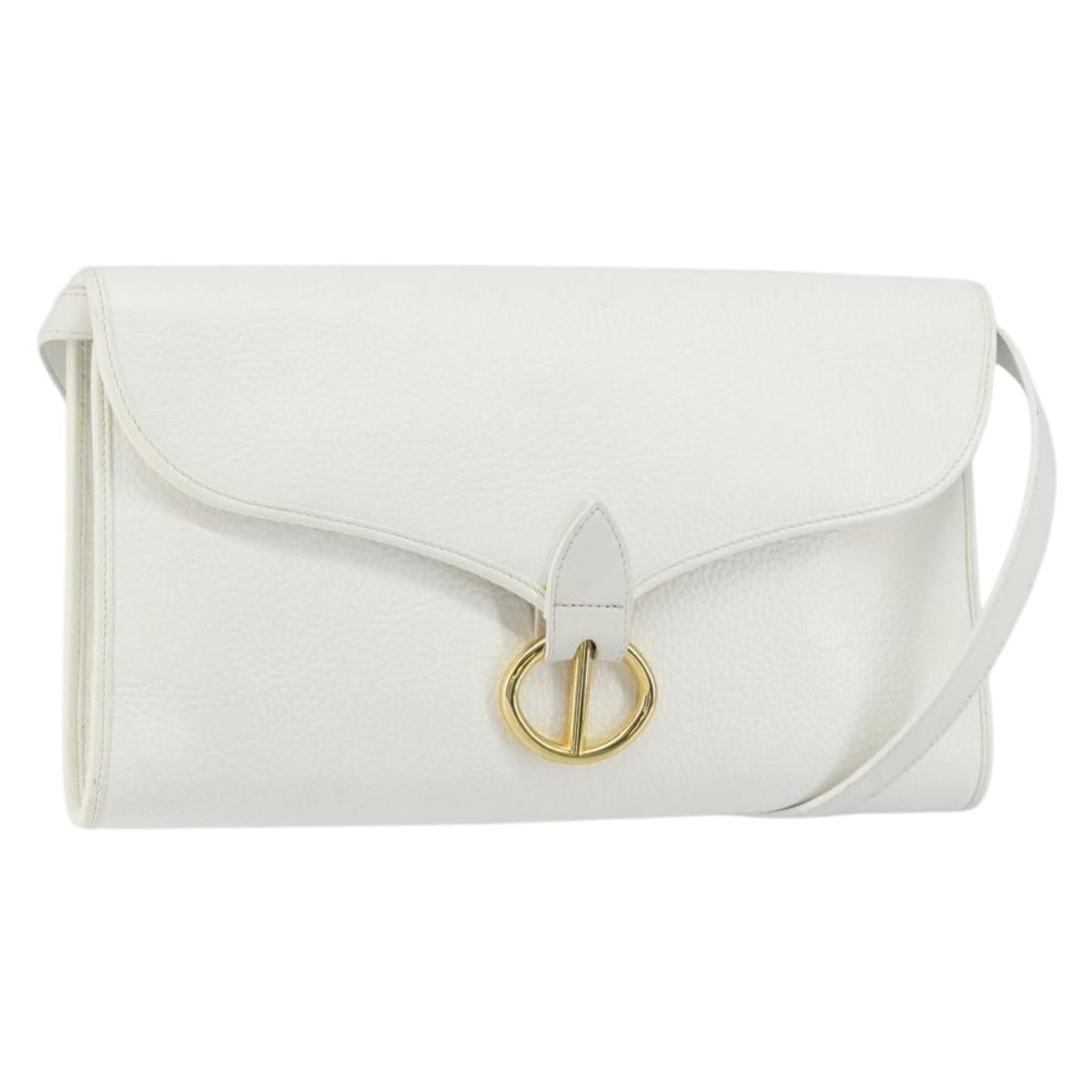 Christian Dior Shoulder Bag Leather White Gold Auth 154462
