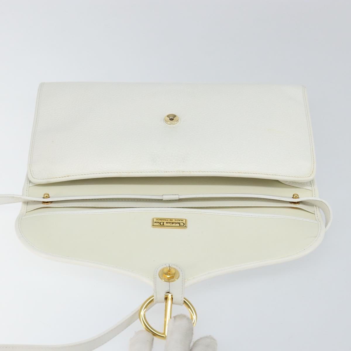 Christian Dior Shoulder Bag Leather White Gold Auth 154462