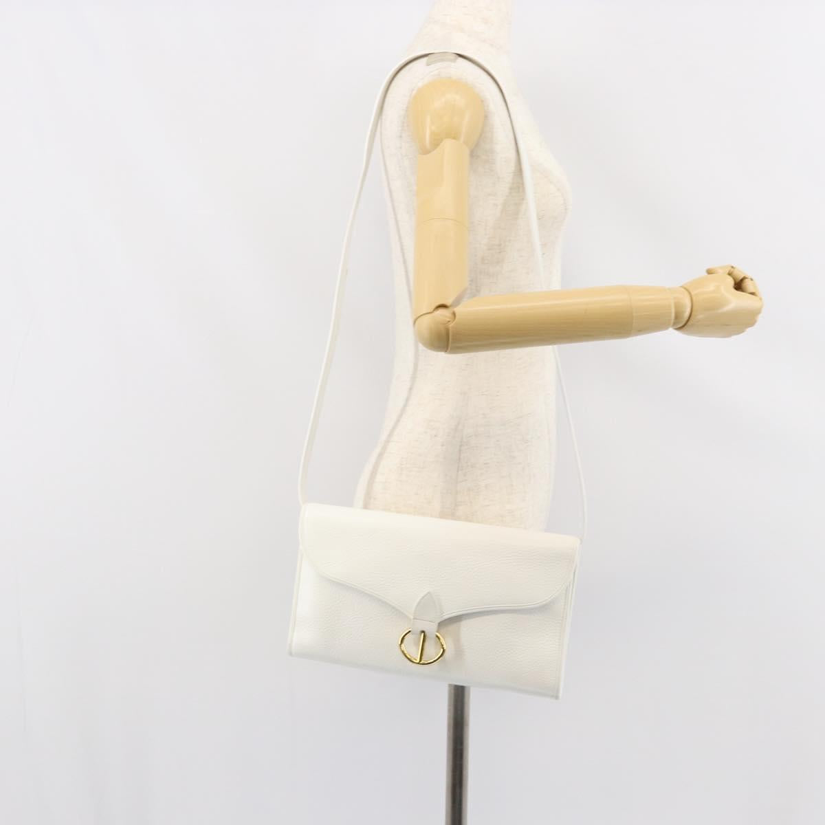 Christian Dior Shoulder Bag Leather White Gold Auth 154462