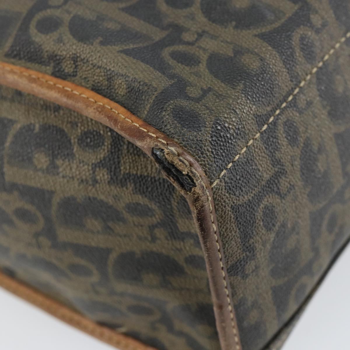 Christian Dior Trotter Canvas Hand Bag PVC Khaki Gold Auth 154464