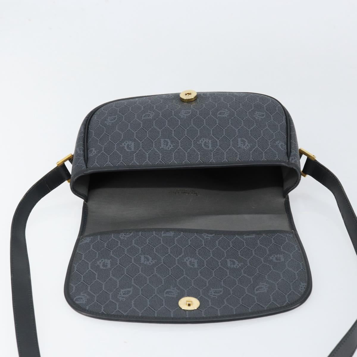 Christian Dior Honeycomb Canvas Shoulder Bag PVC Black Gold Auth 154465