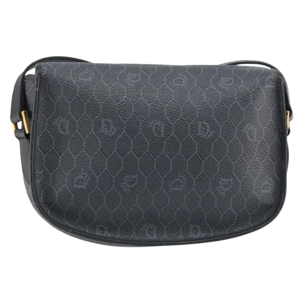 Christian Dior Honeycomb Canvas Shoulder Bag PVC Black Gold Auth 154465