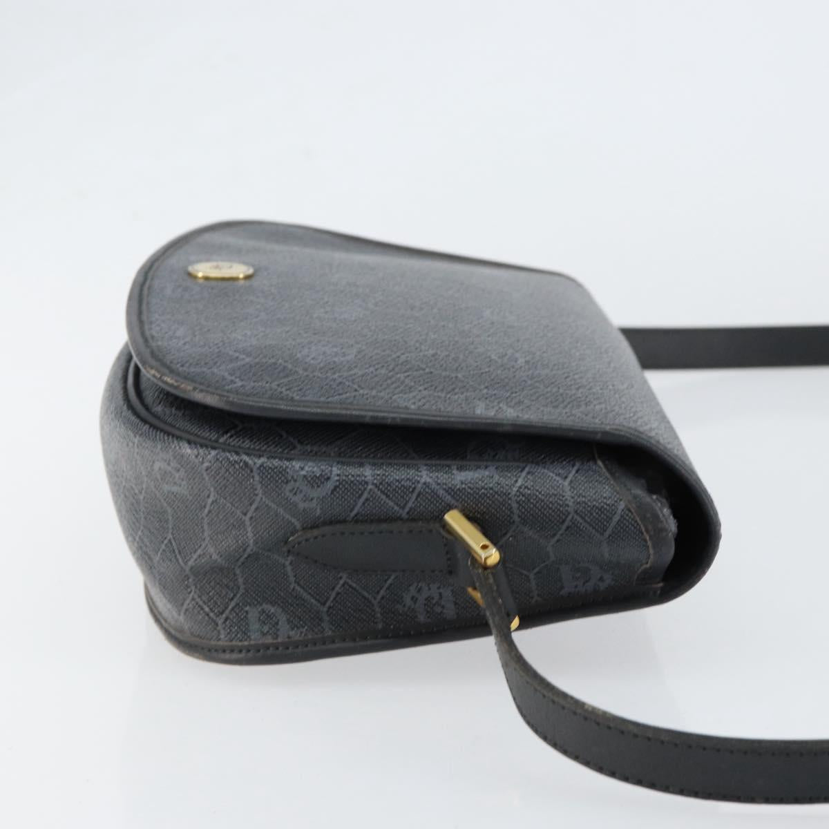 Christian Dior Honeycomb Canvas Shoulder Bag PVC Black Gold Auth 154465
