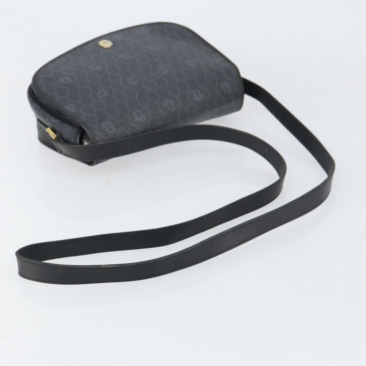 Christian Dior Honeycomb Canvas Shoulder Bag PVC Black Gold Auth 154465