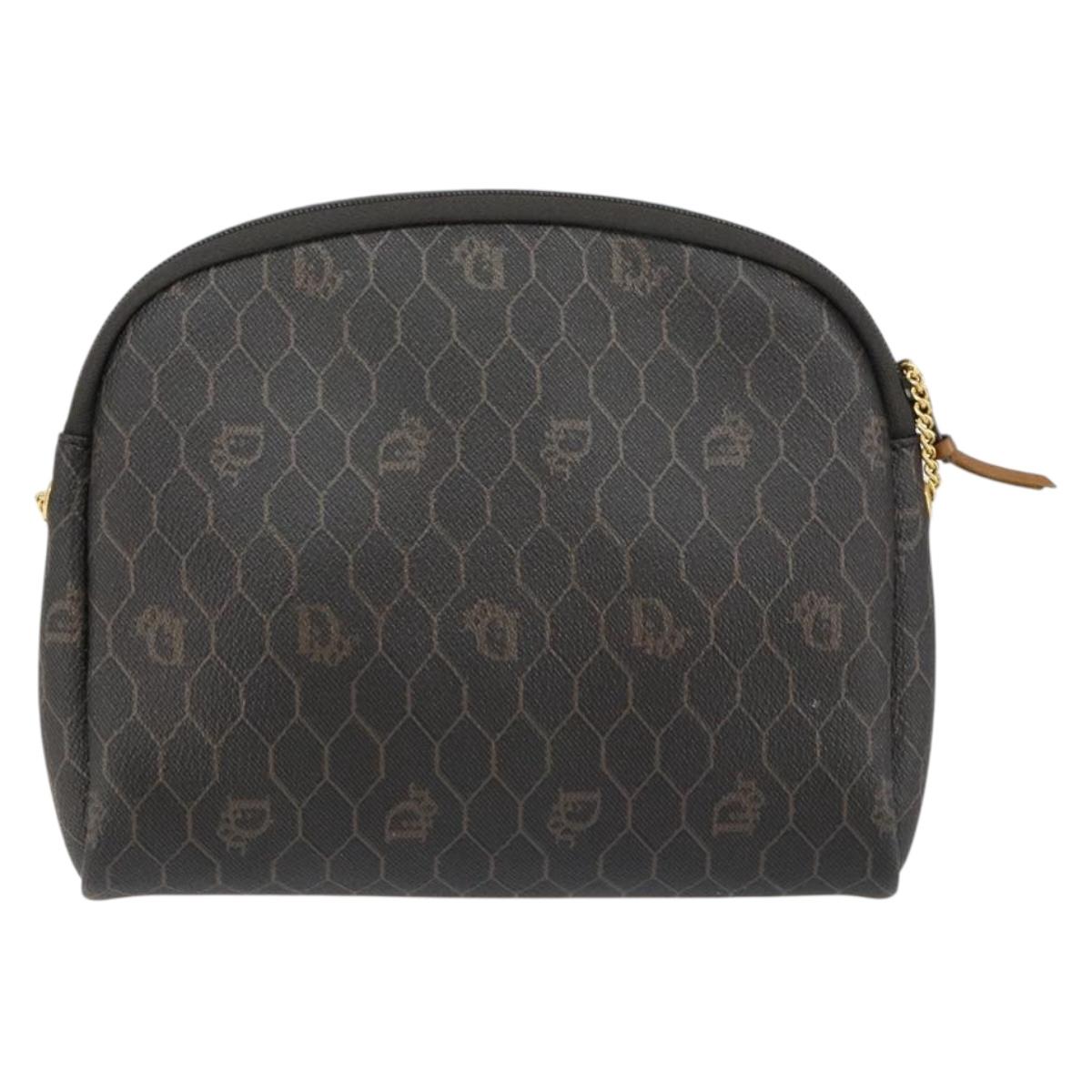 Christian Dior Honeycomb Canvas Chain Shoulder Bag PVC Black Gold Auth 154466