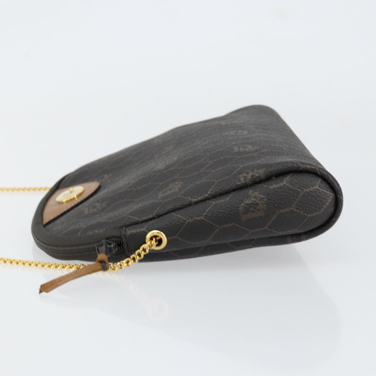 Christian Dior Honeycomb Canvas Chain Shoulder Bag PVC Black Gold Auth 154466