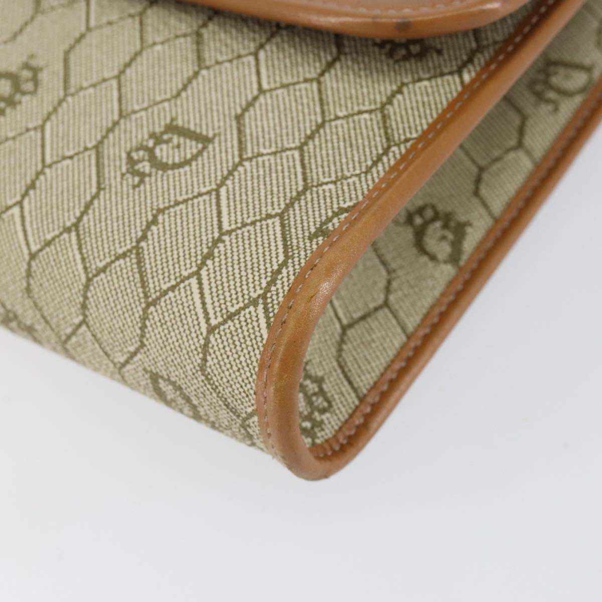 Christian Dior Honeycomb Canvas Chain Shoulder Bag PVC Beige Gold Auth 154467