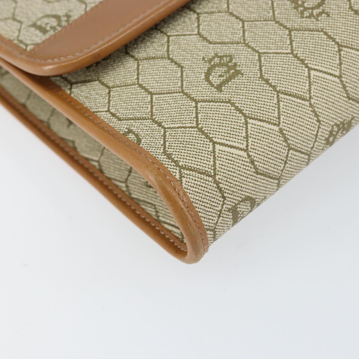 Christian Dior Honeycomb Canvas Chain Shoulder Bag PVC Beige Gold Auth 154467