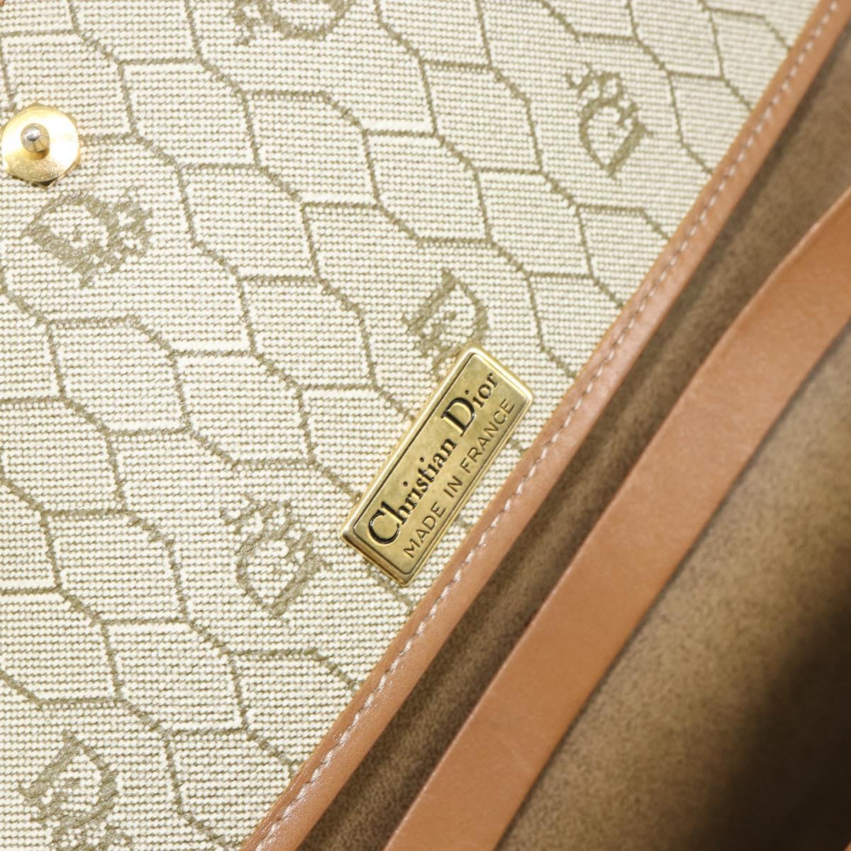 Christian Dior Honeycomb Canvas Chain Shoulder Bag PVC Beige Gold Auth 154467