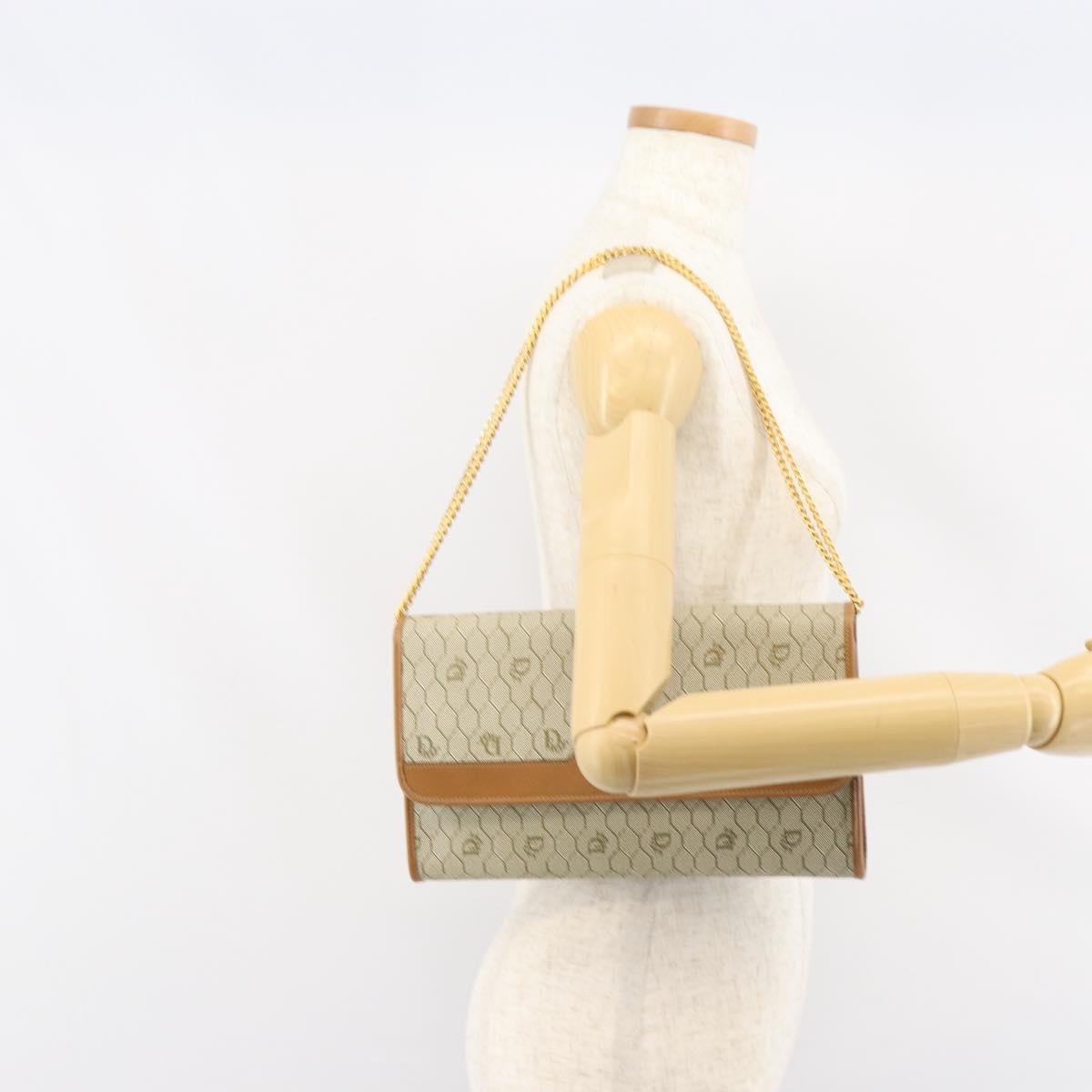Christian Dior Honeycomb Canvas Chain Shoulder Bag PVC Beige Gold Auth 154467