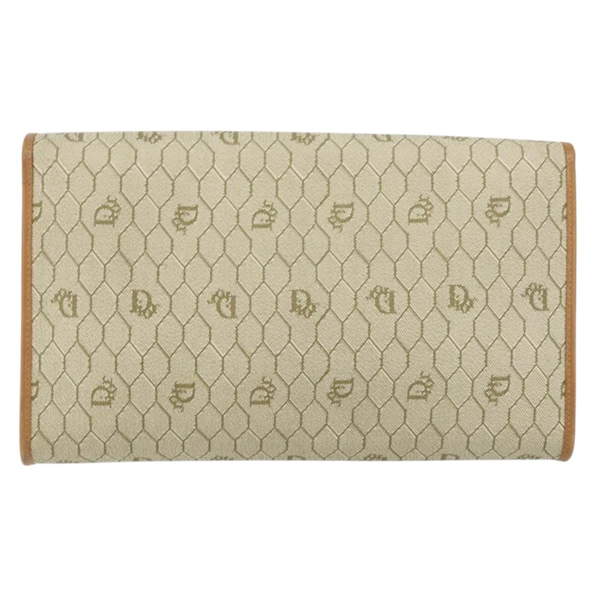 Christian Dior Honeycomb Canvas Chain Shoulder Bag PVC Beige Gold Auth 154467