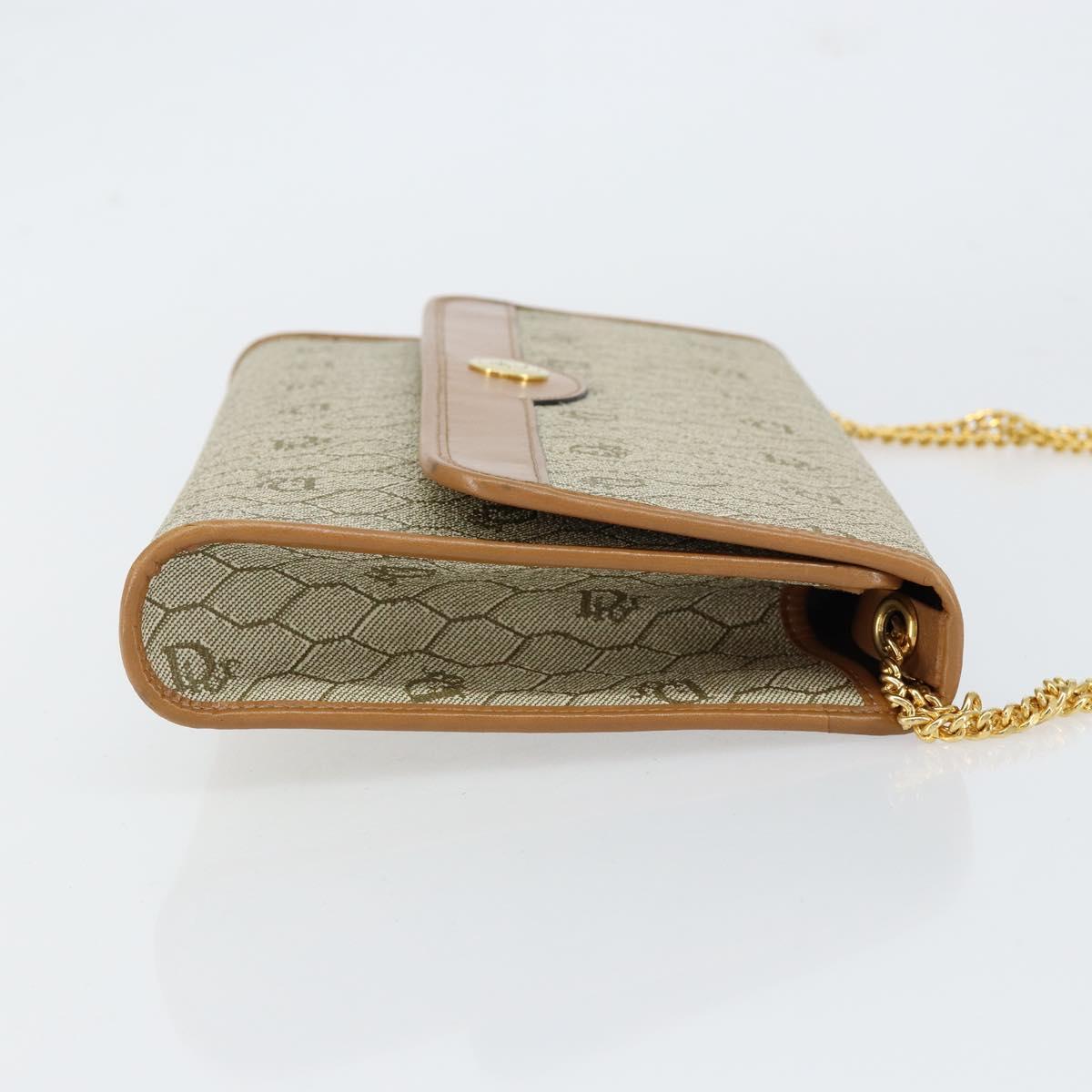 Christian Dior Honeycomb Canvas Chain Shoulder Bag PVC Beige Gold Auth 154467