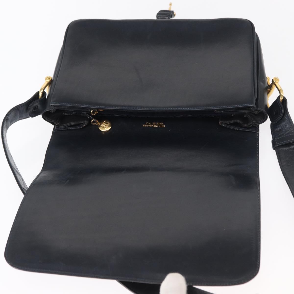 CELINE C Sulky Shoulder Bag Navy Gold Auth 154468