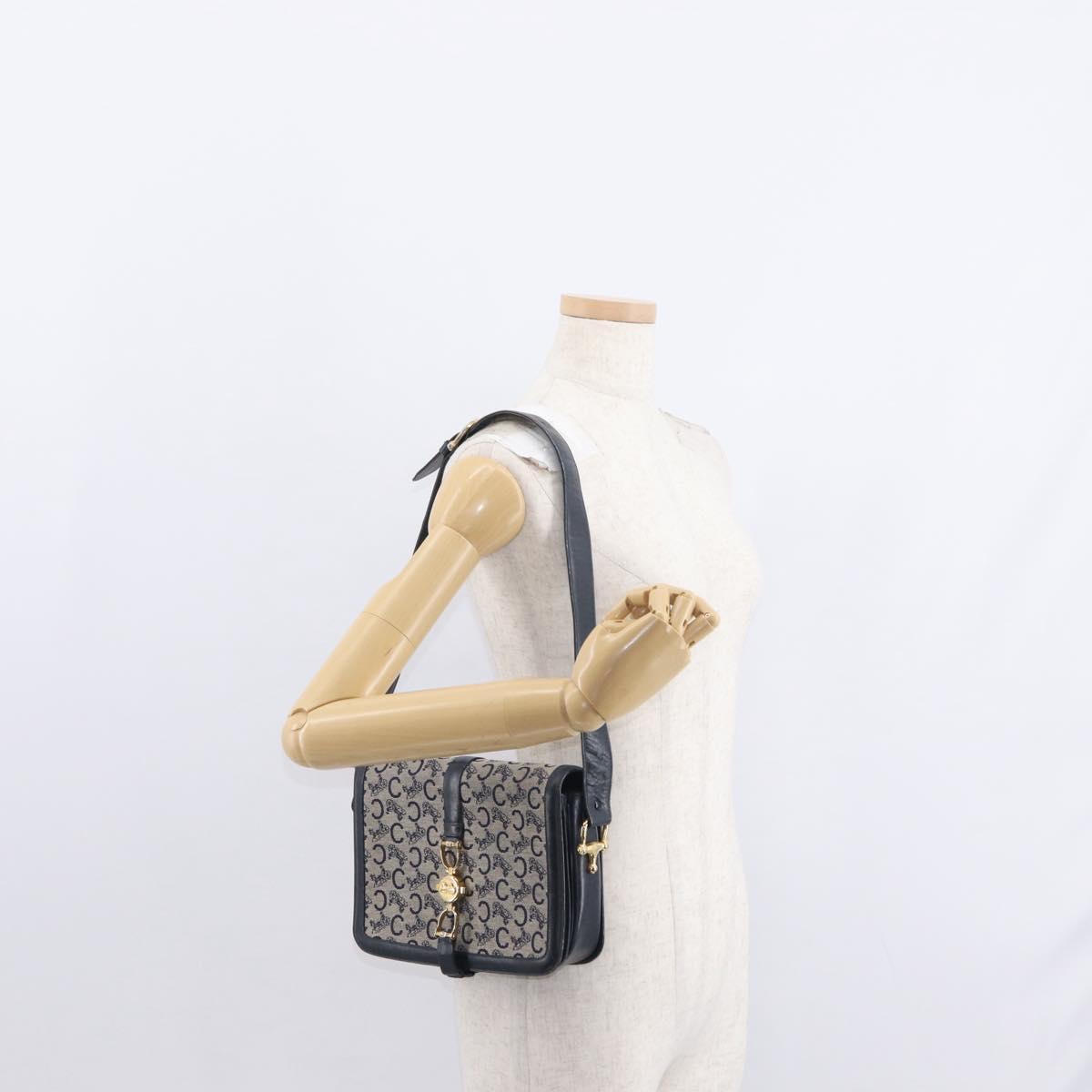 CELINE C Sulky Shoulder Bag Navy Gold Auth 154468