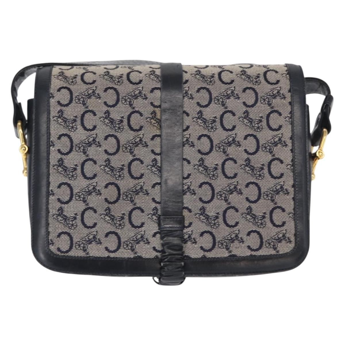 CELINE C Sulky Shoulder Bag Navy Gold Auth 154468