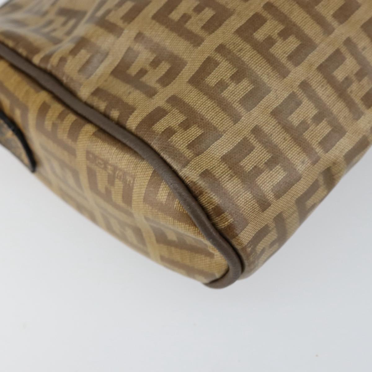 FENDI Zucchino Canvas Shoulder Bag PVC Beige Brown Auth 154469