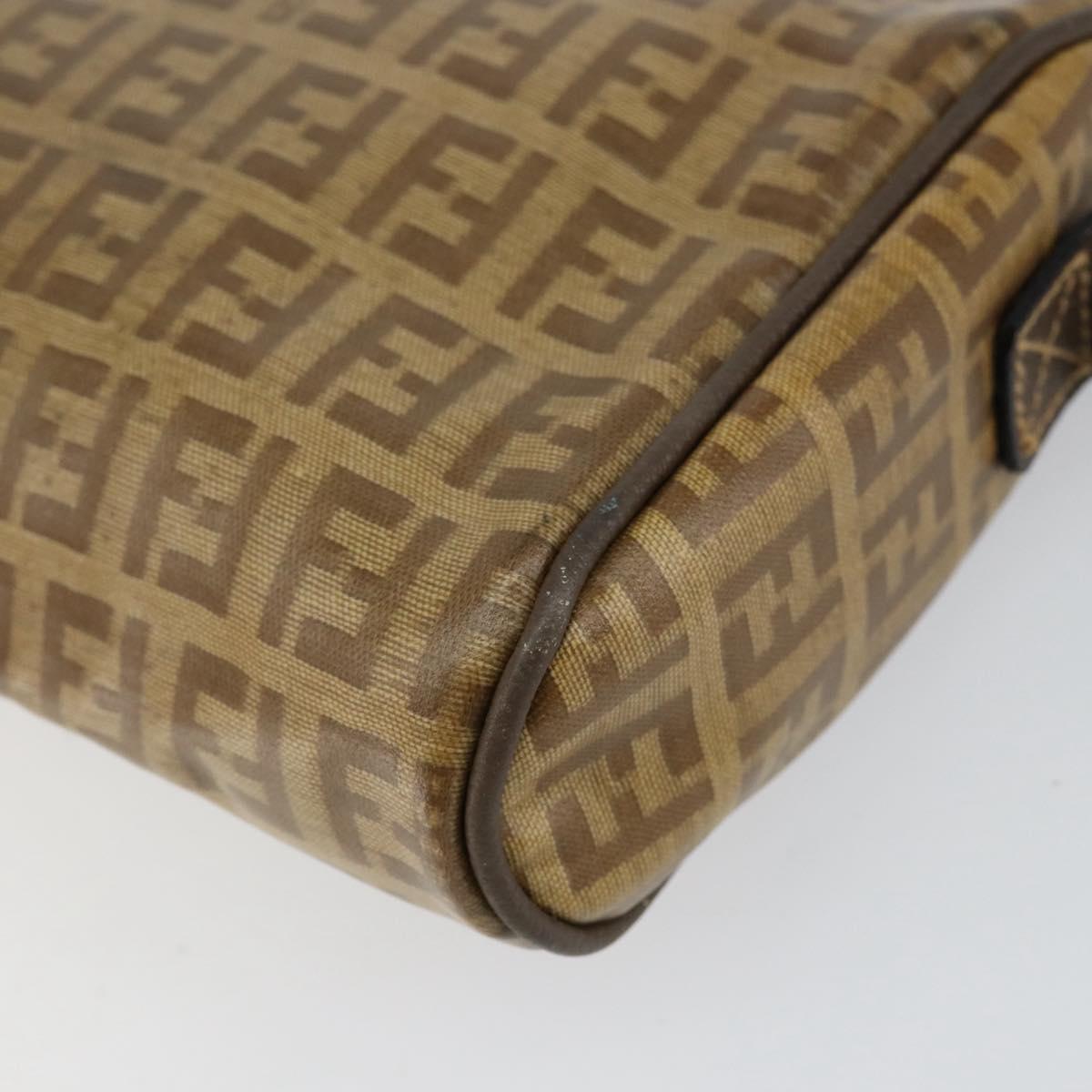 FENDI Zucchino Canvas Shoulder Bag PVC Beige Brown Auth 154469