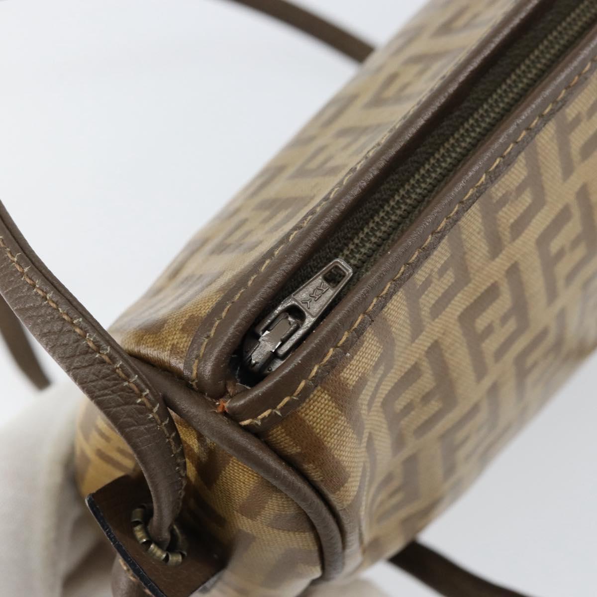 FENDI Zucchino Canvas Shoulder Bag PVC Beige Brown Auth 154469