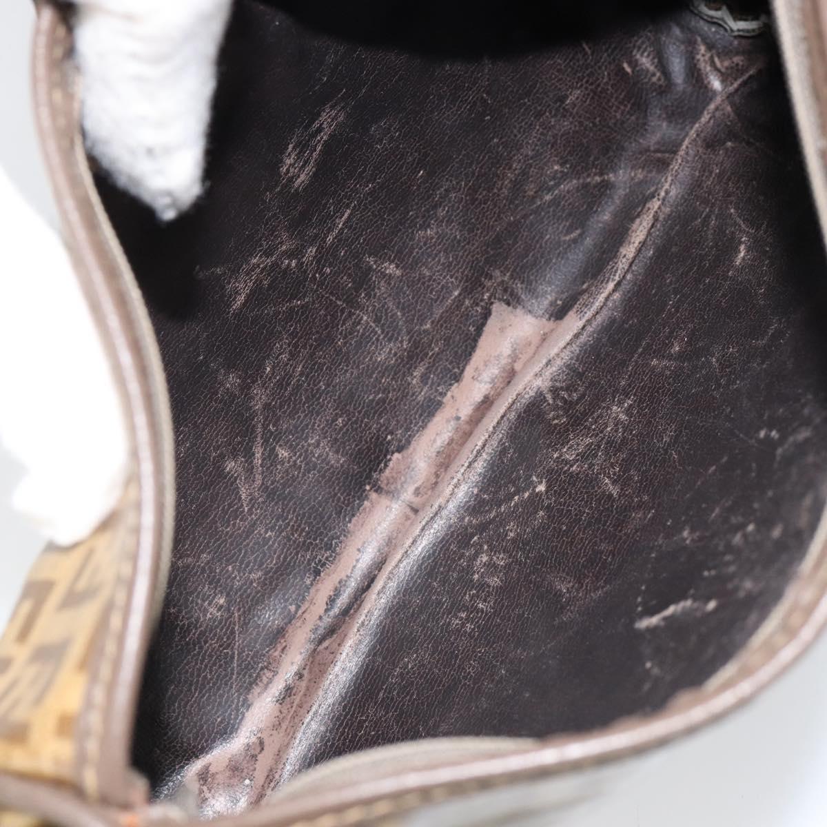 FENDI Zucchino Canvas Shoulder Bag PVC Beige Brown Auth 154469