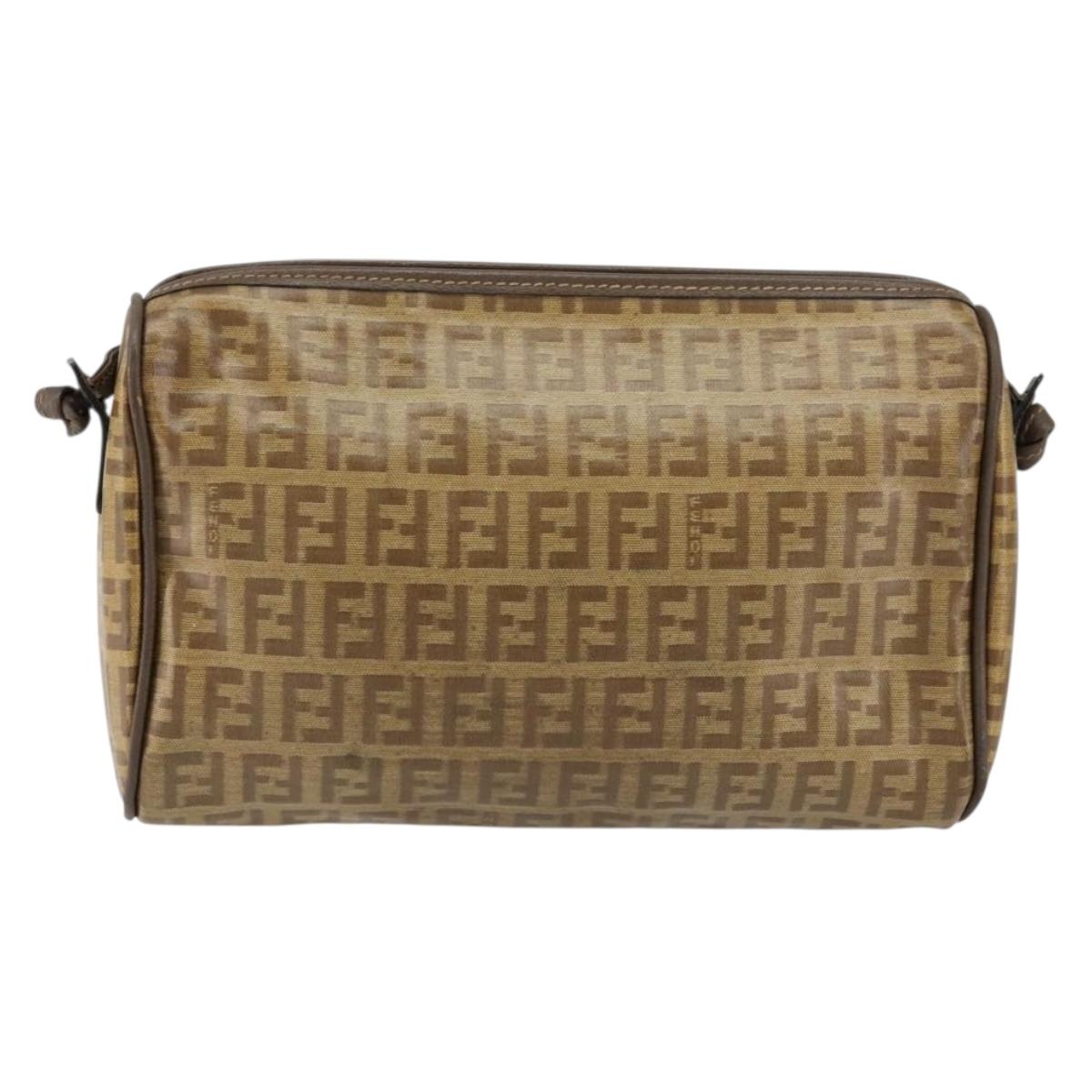 FENDI Zucchino Canvas Shoulder Bag PVC Beige Brown Auth 154469