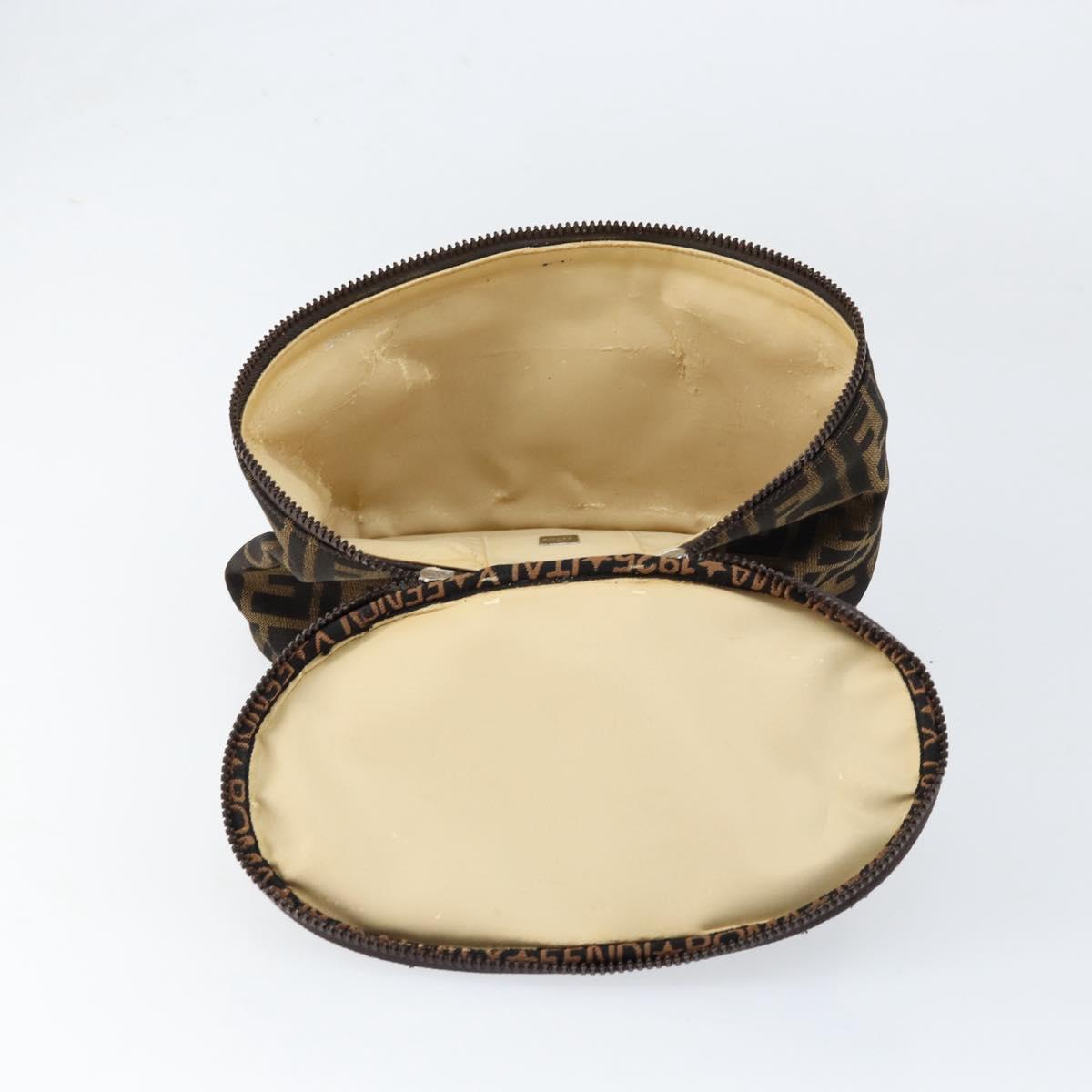 FENDI Zucca Canvas Vanity Hand Bag Black Brown Auth 154470